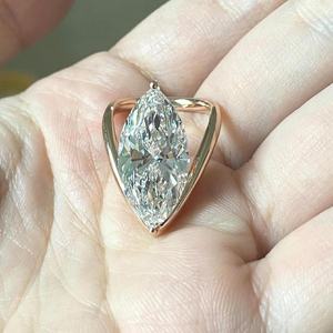 Anillo Solitario con Banda Cruzada y Diamante Cultivado en Laboratorio de 3.01CT, Corte Marquesa, Oro Amarillo Sólido de 14K para Mujer, Joyería de Regalo de Boda - Product Image 1