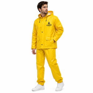 Custom Yellow PVC Waterproof Rain Suit with Hood Heavy Duty Rain <b>Jacket</b> and Pants Windproof Outdoor Fishing Hiking Work Rain Use - Product Image 2