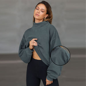 Sudadera de cuello alto extragrande para mujer con logo personalizado, color liso, hombros caídos, forro polar transpirable, ropa casual de otoño - Product Image 1