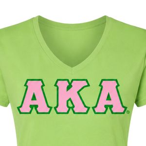 AKA เสื้อยืดคอวีผู้หญิงสีเขียวตัวอักษรสีชมพูเสื้อยืดผ้าฝ้ายแฟชั่นลำลองแขนสั้นเครื่องแต่งกายกรีกเสื้อฤดูร้อนที่สวมใส่สบาย - Product Image 3