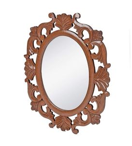 Miroir mural décoratif ovale en bois éco-responsable sculpté style Art Déco pour salon, chambre et entrée - Product Image 4
