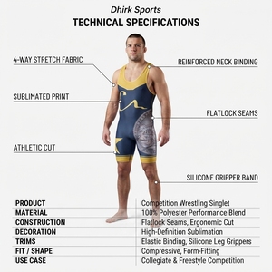 Combinaison de lutte personnalisée pour hommes en spandex sublimé, design universitaire en lycra pour les athlètes professionnels des clubs, Dhirk Sports - Product Image 5