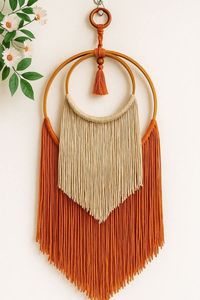 Décoration murale en perles de bois et pompons, style bohème, macramé fait main, décoration murale de style farmhouse pour salon, chambre, maison - Product Image 4