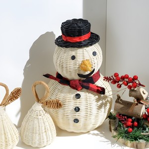 Cesta de muñeco de nieve de ratán blanco, adornos navideños hechos a mano de excelente calidad, cestas decorativas de Navidad - Product Image 3