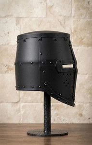 Casque de croisé médiéval traditionnel fait main, en acier de calibre 18, plaqué argent, avec sangle réglable, portable et personnalisable - Product Image 2
