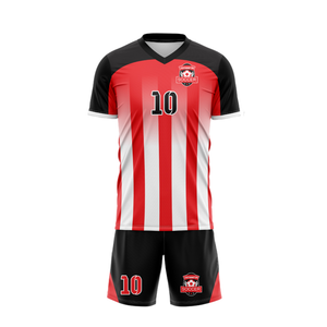 Uniforme de football personnalisé OEM à col en V, sublimé, fabriqué avec un tissu polyester respirant à séchage rapide sans couture, incluant des chaussettes et un sac - Product Image 3