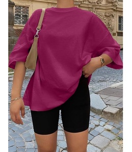 Camiseta de algodón 100% sólido para mujer, manga corta, cuello con hombros caídos, holgada, informal, transpirable, precio mayorista, de Bangladesh - Product Image 5