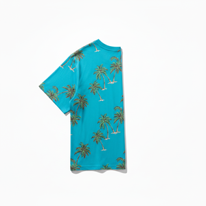 Men's Blue Palm <b>Tree</b> Print Short Sleeve T-Shirt O-Neck Regular Fit Casual Jersey Cotton Shirt - Product Image 4