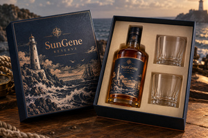 Caja de Presentación Personalizada para Botella de Whisky Mariner Cask y Vasos con Tapa y Base - Product Image 1