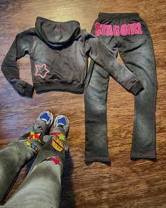 Conjunto Deportivo Gris con Capucha para Mujer Stargirl, Sudadera Casual con Cierre y Bolsillos Delanteros, Pantalones, Ropa de Otoño - Product Image 6