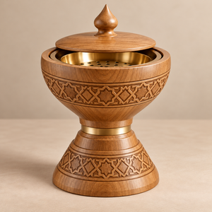 Quemador de Incienso Árabe de Lujo con Aspecto de Madera, Recipiente de Oud de Acero Inoxidable Dorado, Diseño Geométrico Islámico, Aromático 100% Natural - Product Image 2
