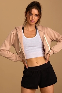 Wholesale High Quality Women's <b>Cropped</b> <b>Zip</b>-<b>Up</b> Hoodie Custom Logo 100% Cotton Terry Sweatshirt with Hood front pocket Sweatshirts - Product Image 2