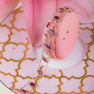 14K Gold Oval <b>Ruby</b> Charm <b>Bracelet</b>-Rhodium Plated Diamond Accent - Product Image 1