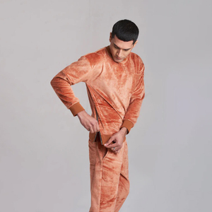 Men's Orange <b>Tie</b> <b>Dye</b> Fleece Tracksuit Full Sleeve Crew Neck Casual Jogging <b>Set</b> With Side Pockets Winter Wear - Product Image 4