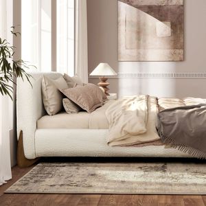 Cama Queen Moderna Estilo Alpino con Plataforma, Tapizada en Bouclé Blanco Marfil - Product Image 4