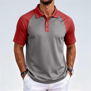<b>Polo</b> <b>Shirts</b> For <b>Men</b> Raglan <b>Sleeve</b> Turn-Down Collar Color Block Wrinkle-Resistant for Summer Breathable Cotton/Poly Blend 220 GSM - Product Image 1