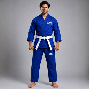 Tenue d'arts martiaux bleue, ensemble de karaté Gi pour homme, veste en coton, pantalon, ceinture, tenue d'entraînement de judo BJJ, adulte, logo personnalisé, respirant - Product Image 1