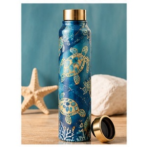 ขวดน้ำสีน้ำเงินกรมท่าหรูหราพร้อมลวดลายทองคำเปลวแบบพกพาสำหรับเดินทาง - Product Image 5
