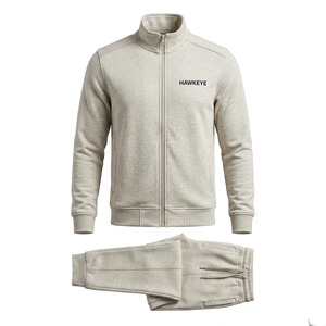 Hawk Eye Sports <b>Men's</b> Slim Fabric Fleece 300g Winter <b>Pullover</b> Hoodie Full-Length Button-Up Tracksuit Set Breathable - Product Image 3