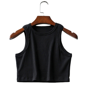 Camiseta sin mangas ajustada de algodón 100% transpirable para mujer, estilo casual, para gimnasio, fitness, yoga, deportes, sexy, top corto. - Product Image 1