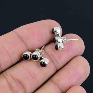Natural Black Onyx Smooth Round Shape Loose Gemstone Boho Style <b>Earrings</b> 925 Sterling Silver <b>Fine</b> Fashion Jewelry for Women - Product Image 2