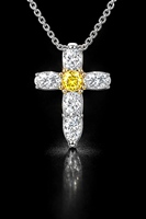 Pendentif en forme de croix en or blanc pour femme, pierres en diamant, finition or et argent bicolore, certifié IGI, bijoux fins 18 carats, 24,80 mm, 3 g