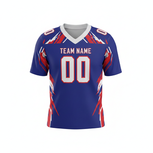 Maillot de football américain personnalisé imprimé par sublimation pour adultes, manches courtes, respirant, option grande taille, 100 % polyester, col en V - Product Image 6
