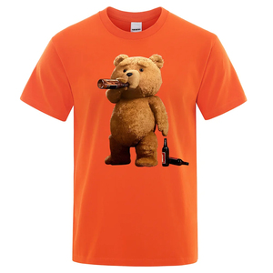 T-shirt Homme Orange à Manches Courtes Col Rond Imprimé Ours Dessin Animé Buissant de la Bière Décontracté Respirant en Jersey Tricoté Numérique Grande Taille - Product Image 1