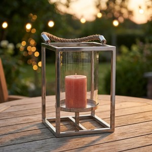 <b>Square</b> Stainless Steel & Glass Lantern with Glass Sleeve Heat Resistant Handmade Customizable Print Home Decor - Product Image 5