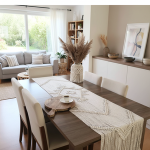 Chemin de table élégant au design moderne, 14 x 78 pouces, blanc, en macramé fait main, style bohème, avec nœuds, pour la décoration de la maison - Product Image 3