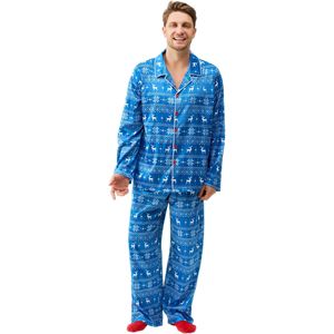 Set Pigiama Natalizio da Uomo in Raso di Seta Blu, Maglia a Maniche Lunghe e Pantaloni con Tasche, Taglia Adulto - Product Image 2