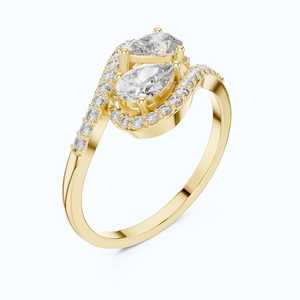 Bague Bypass Toi et Moi en Moissanite Taille Poire Style Floral avec Halo pour Femme, en Argent 925 Original, Cadeau Raffiné pour Anniversaire ou Promesse pour Amoureux - Product Image 2