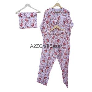 Ensemble pyjama de nuit pour femmes, fait main, hiver, romantique, imprimé floral, 100% coton, respirant, doux, taille élastique, col rond - Product Image 5