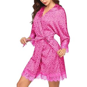 Women Sheer Lace Floral Robe <b>Satin</b> Kimono Bridal Sleepwear Sexy Lingerie Wedding Honeymoon Dressing Gown - Product Image 3