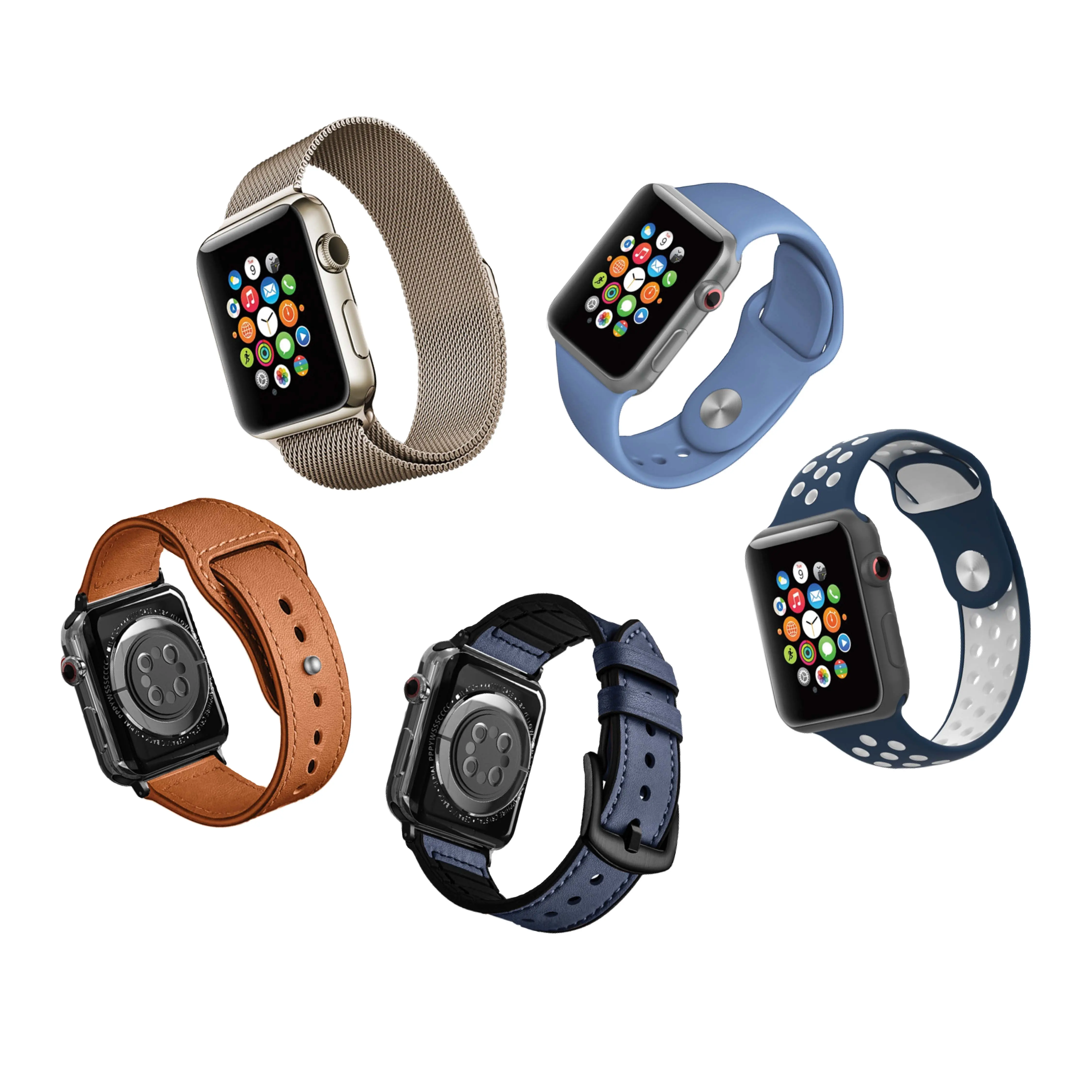 Hot selling iGuard watch straps bands for apple watch series 7, 6, 5, 4, SE Leather loop and silicone, High quality
