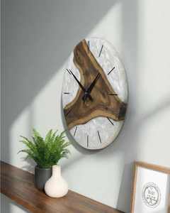 Glossy <b>White</b> Epoxy Resin River Wooden Modern Needle Display Wall <b>Clock</b> Antique Style Art Unique Decorative for Home Office Decor - Product Image 6
