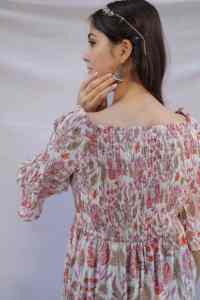 Vestido corto indio estampado a mano para mujer, vestido informal de algodón para verano, estilo bohemio, hermoso vestido maxi. - Product Image 5