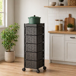 Factory Clearance Standing Modern Multi-Functional 360 Degree Movable <b>Rotating</b> Basket 5-layer Non-folding Carbon Steel Precision - Product Image 2