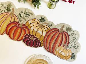 Camino de Mesa Hecho a Mano, Ecológico, Personalizable, de Estilo Bohemio, con Bordado de Cuentas, Diseño de Calabaza, Económico y Duradero - Product Image 6