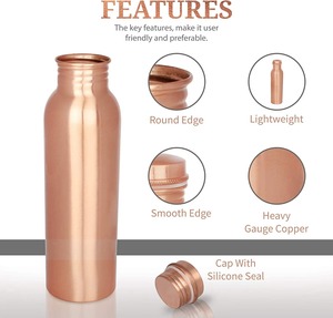 Bouteille d'eau en cuivre de haute qualité avec texture martelée, design vintage, portable, pour les voyages, avec couvercles inclus - Product Image 3