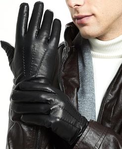 Gants en cuir de mouton véritable de qualité supérieure, noirs, sans logo - Product Image 2