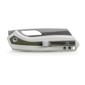 Cuchillos Plegables con Hoja Plateada Gris, Mango de Metal Blanco con Incrustaciones Verde Oliva, Orificio Ovalado para el Pulgar, Cuchillo de Bolsillo Multiusos para Exteriores - Product Image 6