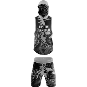 Custom Sublimated Basketball Hoodie & Shorts Set Black Gold Geometric Print Moisture Wicking Unisex <b>Athletic</b> Wear - Product Image 4