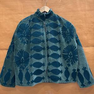 Chaqueta de terciopelo vintage con cremallera para mujer, abrigo de forro polar texturizado floral de cuello alto y corte oversize - Product Image 4