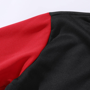 Men's Black <b>Red</b> Color Blocking Varsity Jacket Regular Fit Turn-down Collar Single Button Closure Casual Autumn Wear - Product Image 4