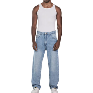 Jean en denim délavé coupe droite ample pour homme, style vintage, respirant, idéal été-automne - Product Image 6