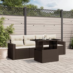 Juego de Sofás Modulares de Jardín de 5 Piezas en Ratán PE Marrón, Muebles de Exterior con Cojines Impermeables, Diseño Contemporáneo - Product Image 1