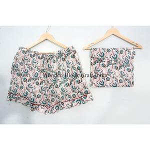 Conjunto de Pijama para Mujer, Hecho a Mano, Elegante, Transpirable, con Estampado Digital, Manga Corta, 100% Algodón Puro, Estampado Floral, Verano-Otoño, Venta al Por Mayor - Product Image 4