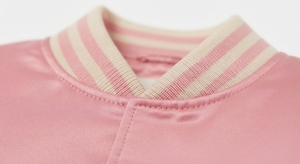 <b>Pink</b> Woolen Polyester Filled Satin <b>Waterproof</b> Knitted Varsity <b>Jacket</b> Men Stand Collar Button Front Bomber Style Outerwear Winter - Product Image 4