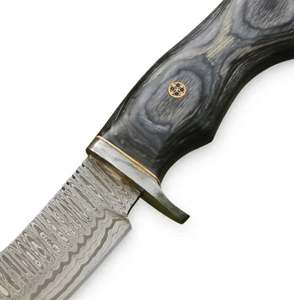 Cuchillo utilitario artesanal de acero de Damasco para exteriores, mango de madera gris, herramienta de hoja fija - Product Image 5